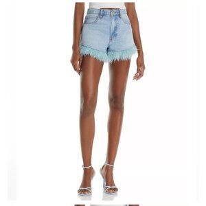 Frame Le Super High Short Feather Trim Denim Shorts Size 24 Responsibly Washed &